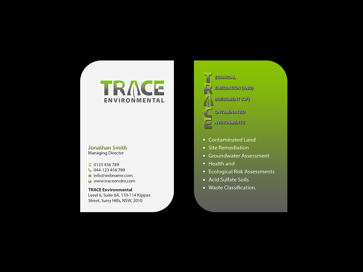 Business Card Design by Creations Box 2015 for TRACE Environmental | Design #12712584