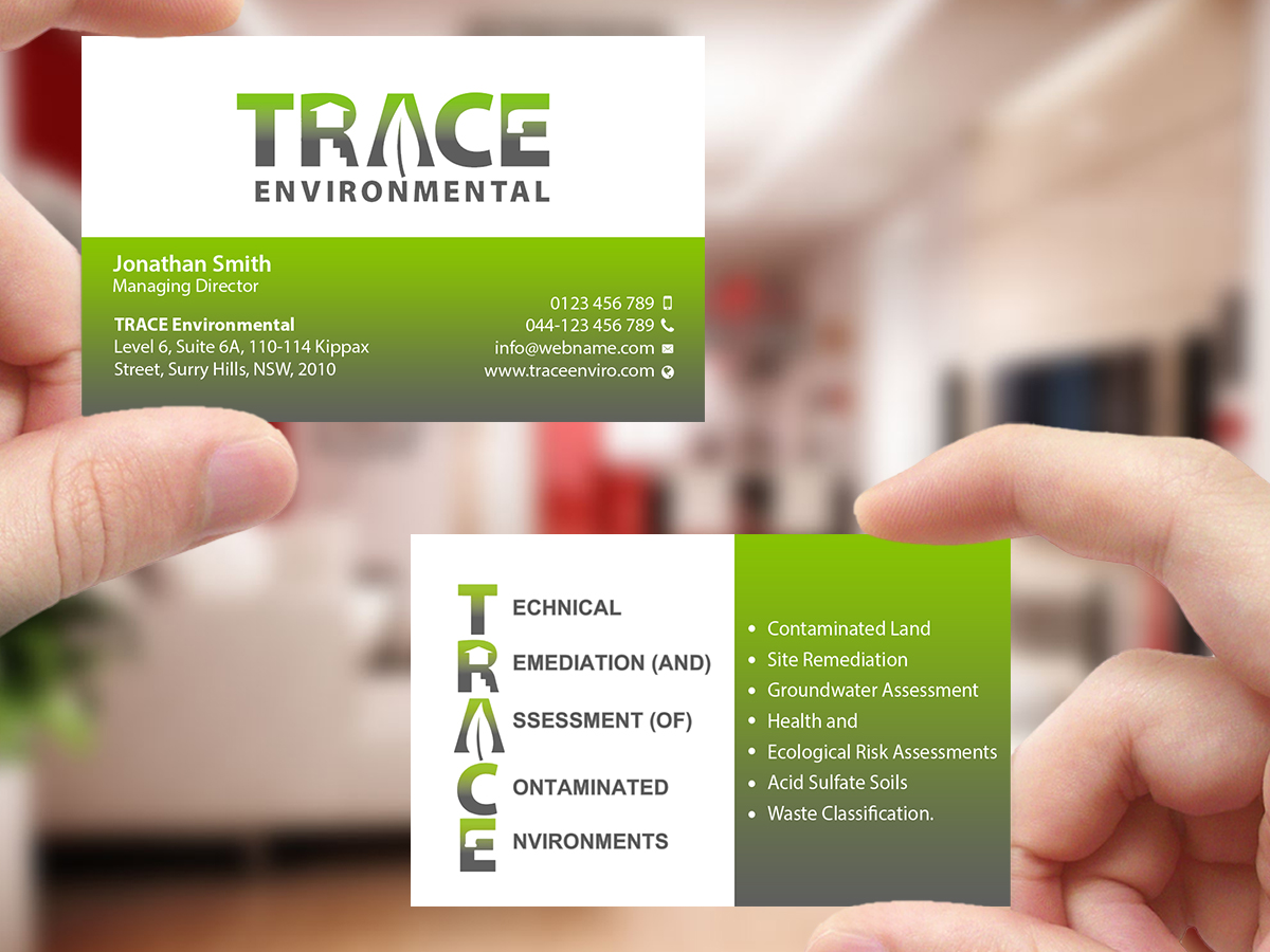 Business Card Design by Creations Box 2015 for TRACE Environmental | Design #12712586