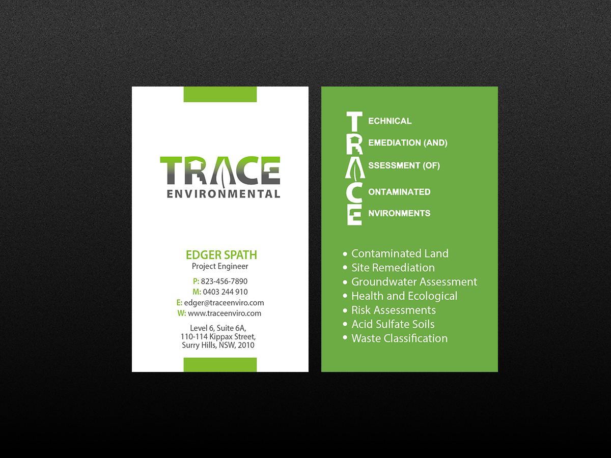 Business Card Design by Creations Box 2015 for TRACE Environmental | Design #12712590