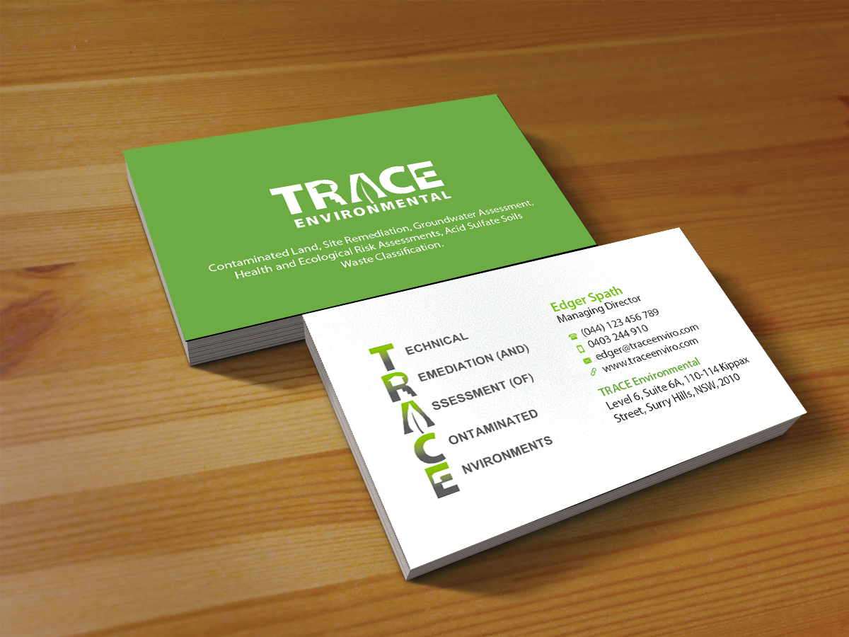 Business Card Design by Creations Box 2015 for TRACE Environmental | Design #12712593