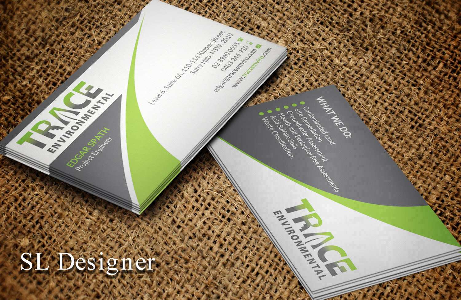 Visitenkarten-Design von SL Designer für TRACE Environmental | Design #12697599