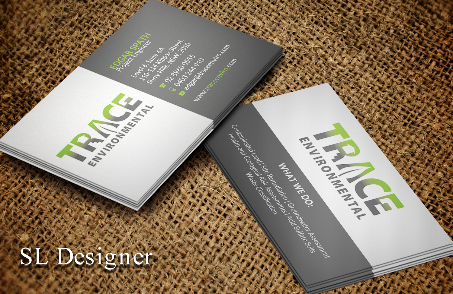 Visitenkarten-Design von SL Designer für TRACE Environmental | Design #12697605