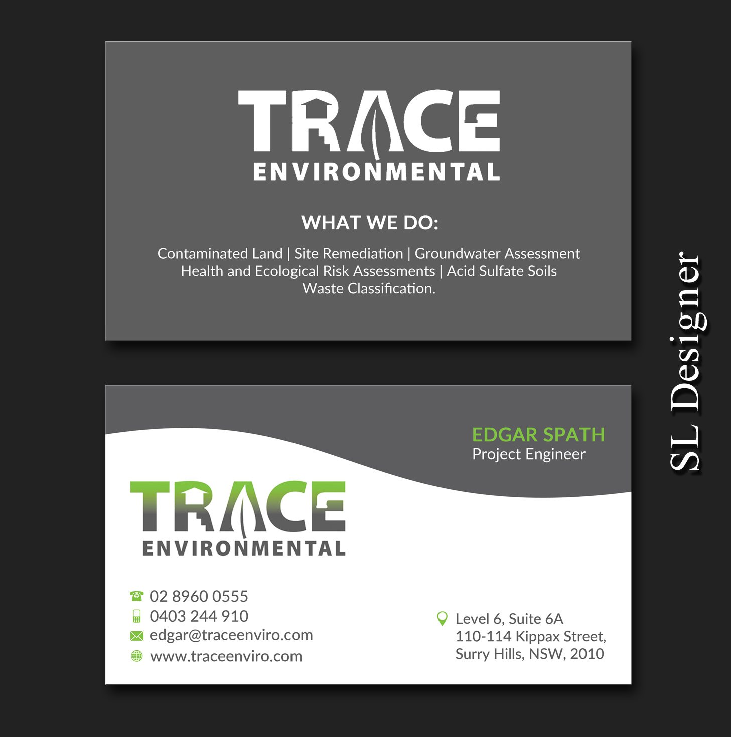 Visitenkarten-Design von SL Designer für TRACE Environmental | Design #12697608