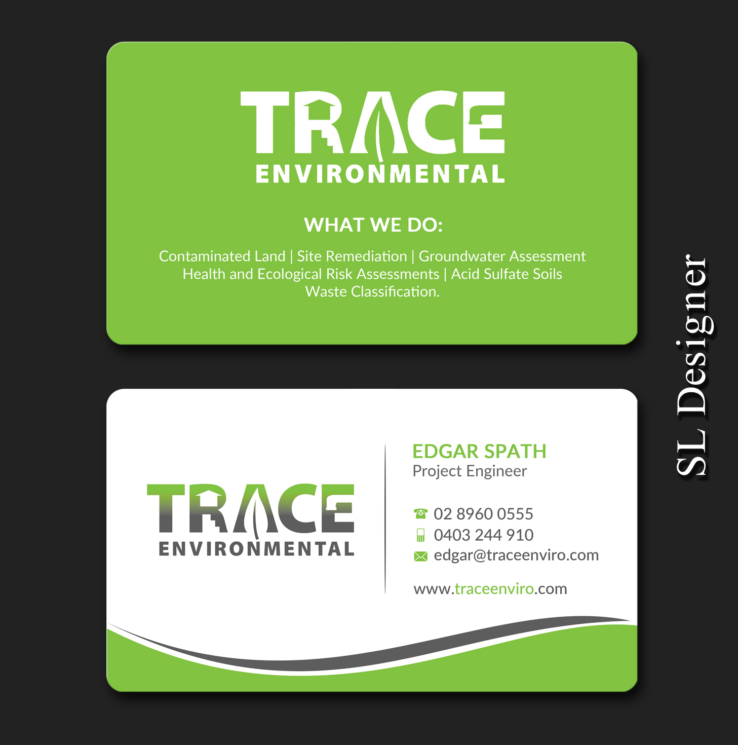 Visitenkarten-Design von SL Designer für TRACE Environmental | Design #12697615