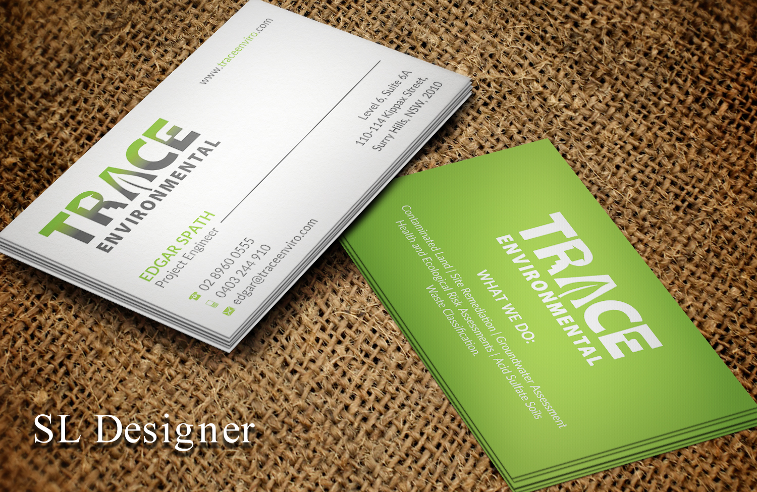 Visitenkarten-Design von SL Designer für TRACE Environmental | Design #12697619