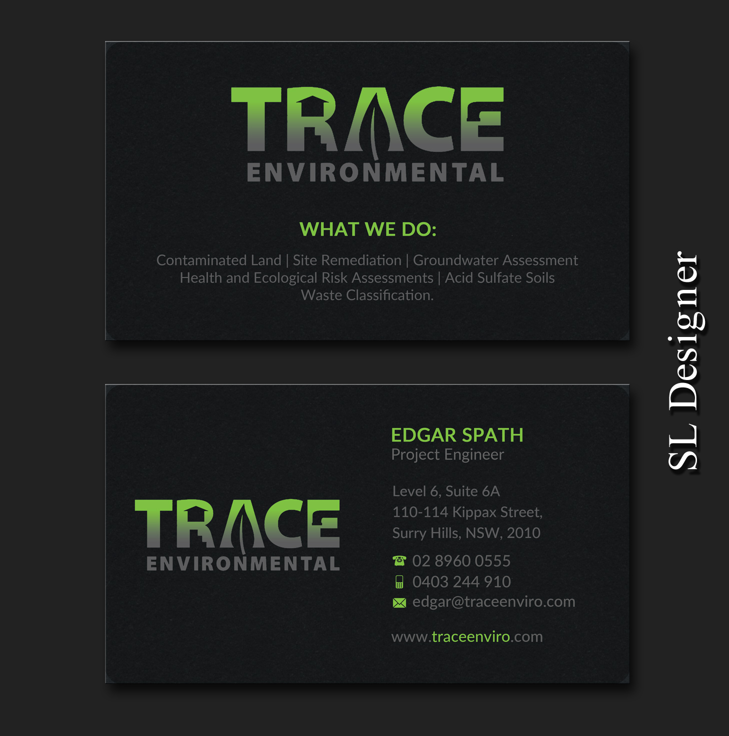 Visitenkarten-Design von SL Designer für TRACE Environmental | Design #12697631