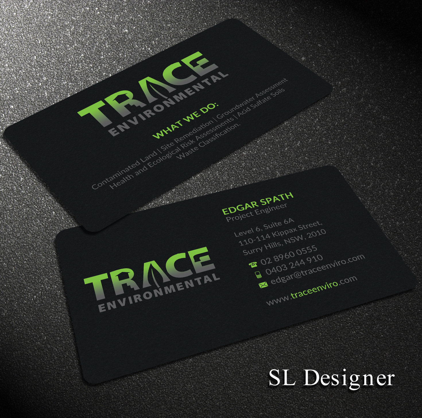 Visitenkarten-Design von SL Designer für TRACE Environmental | Design #12697633