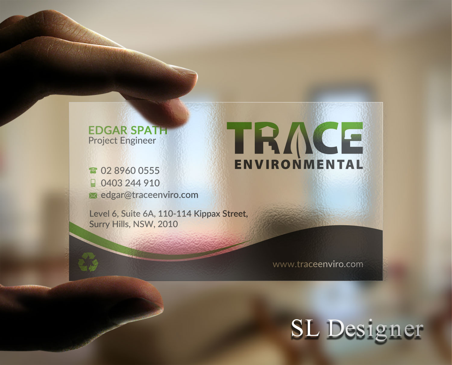Business Card Design by SL Designer for TRACE Environmental | Design #12725889