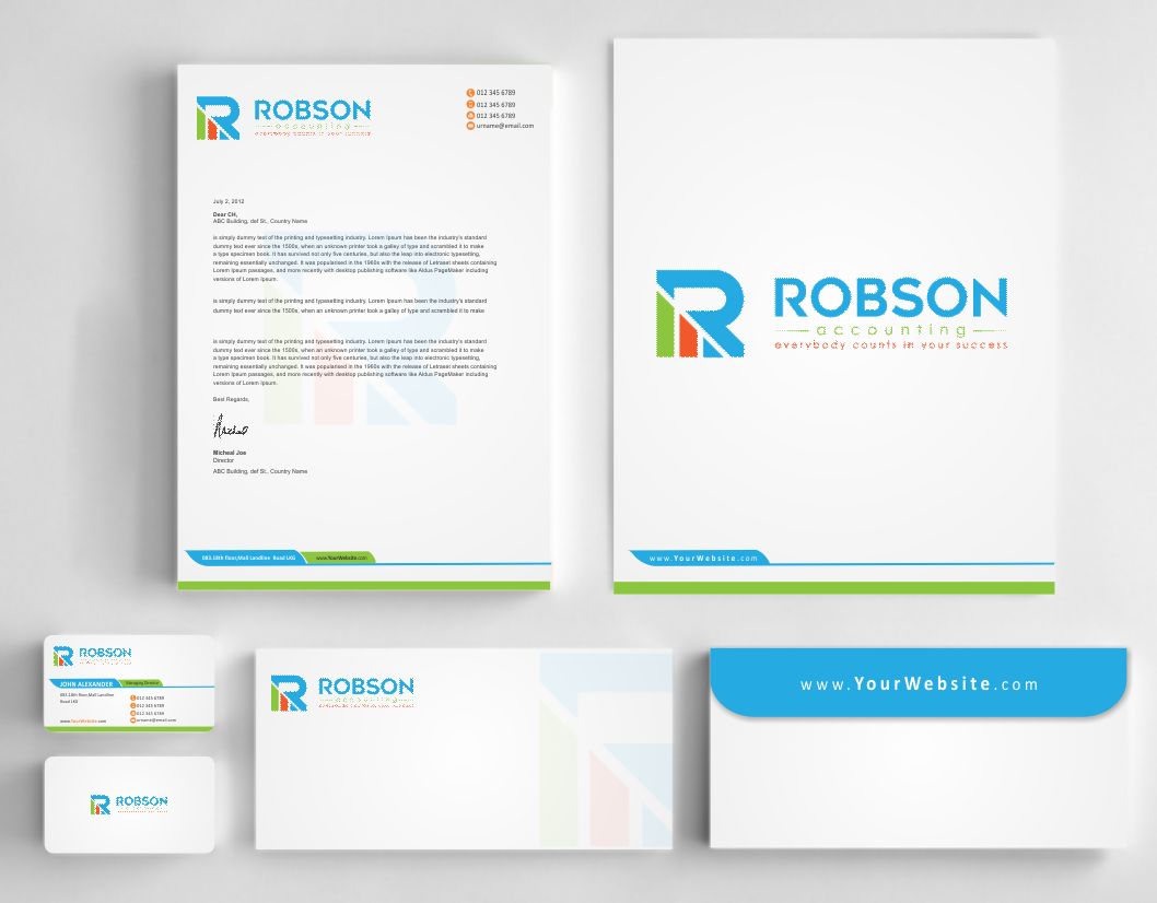 Stationery Design by AwsomeD for Robson Accounting  | Design #12738141