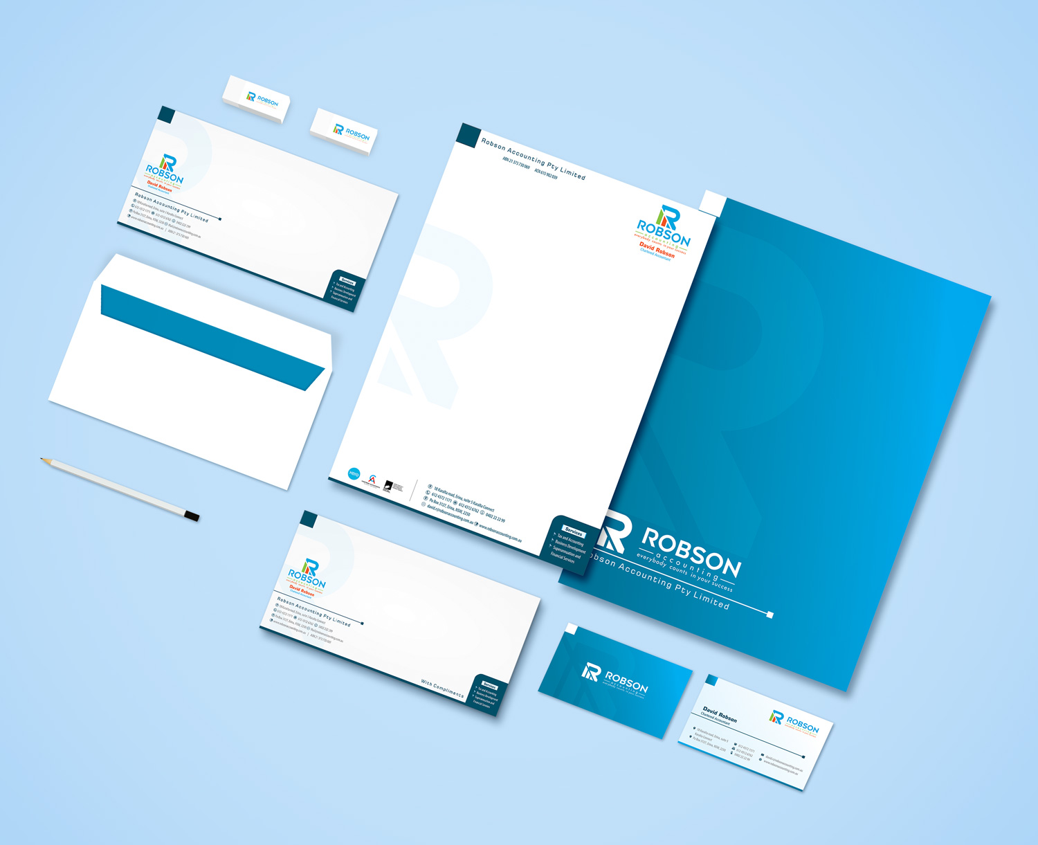 Modern, Colorful, Accounting Stationery Design for Robson Accounting by