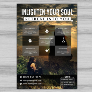 Flyer for spiritual retreat (yoga, meditation, reiki, raw food) | Flyer Design by SAI DESIGNS
