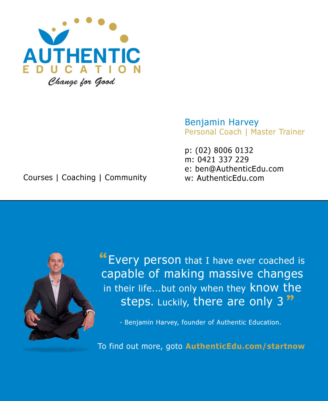 Business Card Design by KK'z for Authentic Education | Design #30410