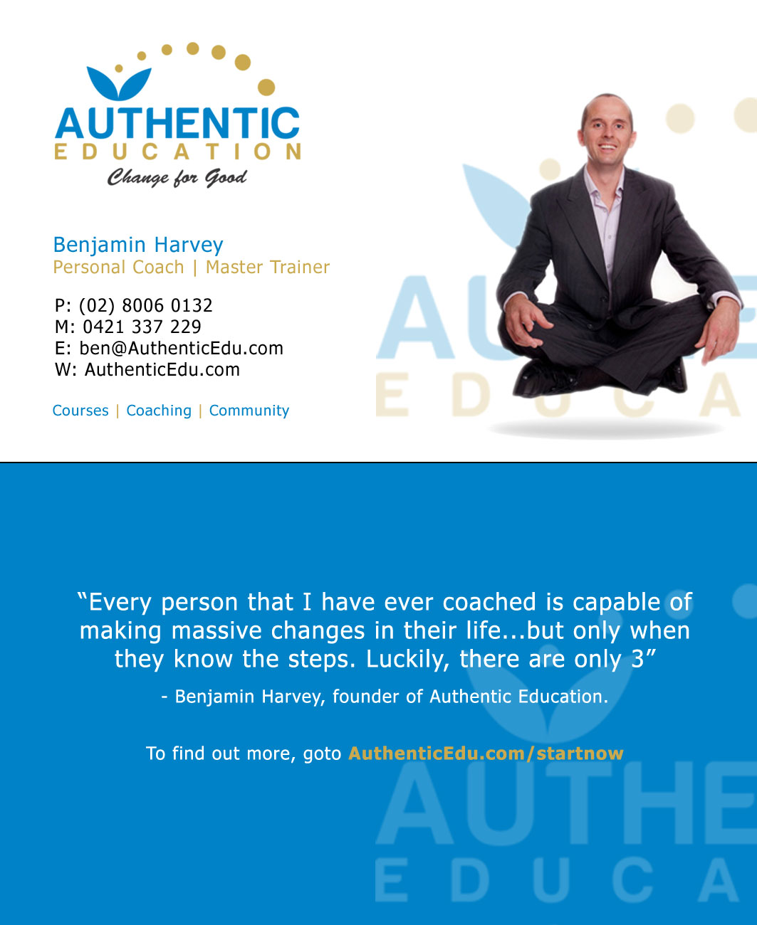 Business Card Design by KK'z for Authentic Education | Design #30617