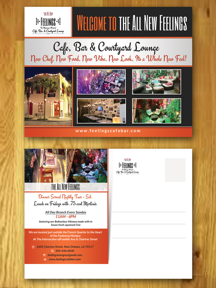 Flyer Design by innovative earth for The New Feelings Marigny Cafe, Bar & Courtyard Lounge | Design #12859639