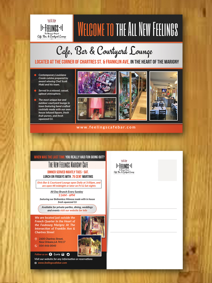 Flyer Design by innovative earth for The New Feelings Marigny Cafe, Bar & Courtyard Lounge | Design #13034548