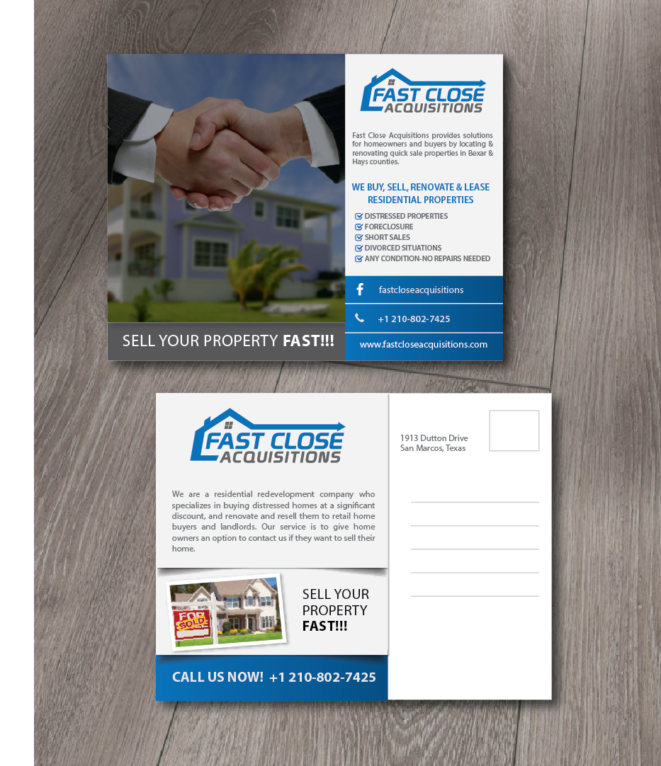 Postcard Design by alex989 for Fast Close Acquisitions, LLC | Design #12777010