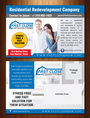 Postcard Design by meet007 for Fast Close Acquisitions, LLC | Design: #12795966