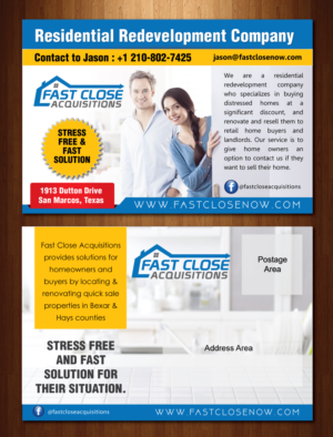 Postcard Design by meet007 for Fast Close Acquisitions, LLC | Design: #12797366