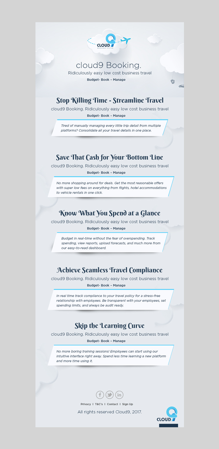Email Marketing Design by Dabashes Adhikery for cloud9 Booking Pty Ltd | Design #13216012