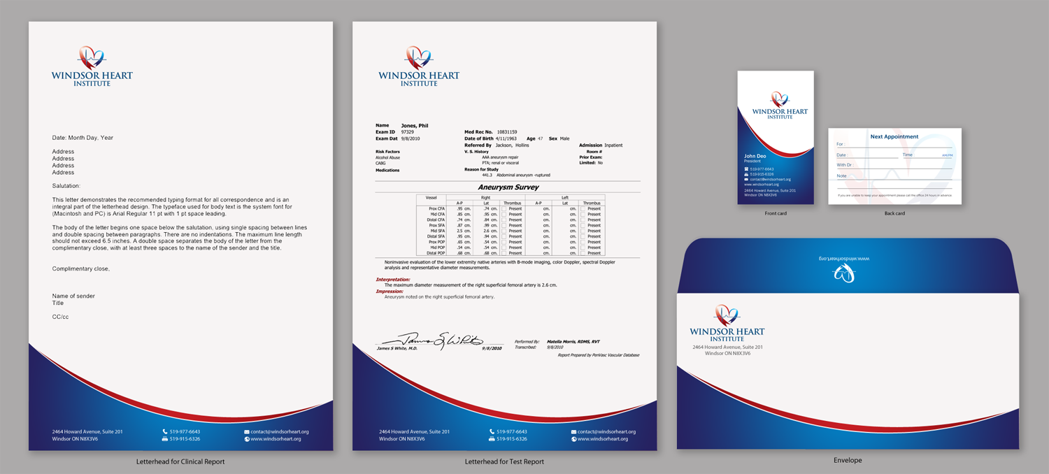 Stationery Design by Brand aid for Windsor Heart Institute | Design #12835889