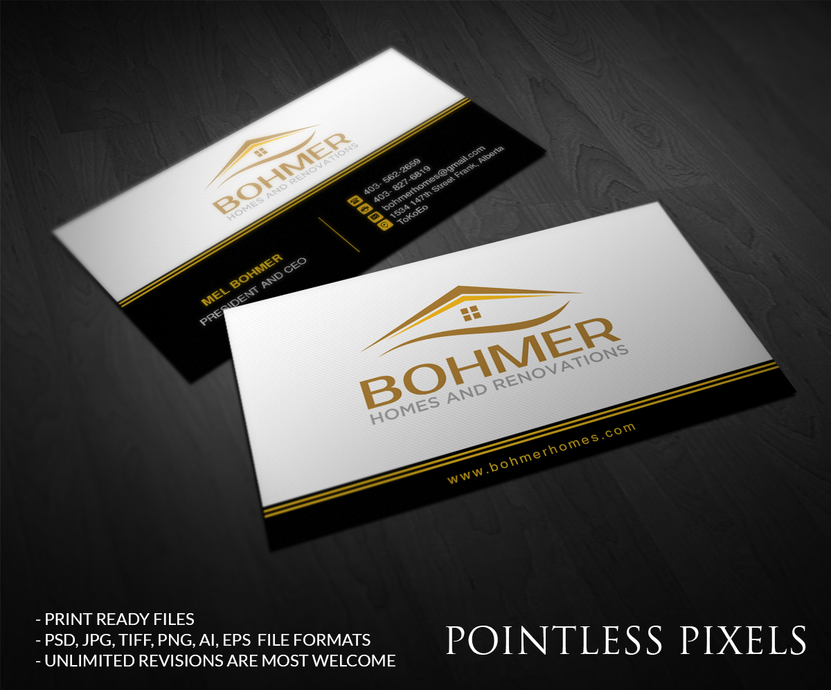Business Card Design by Pointless Pixels India for Bohmer Homes and Renovations  | Design #14268734