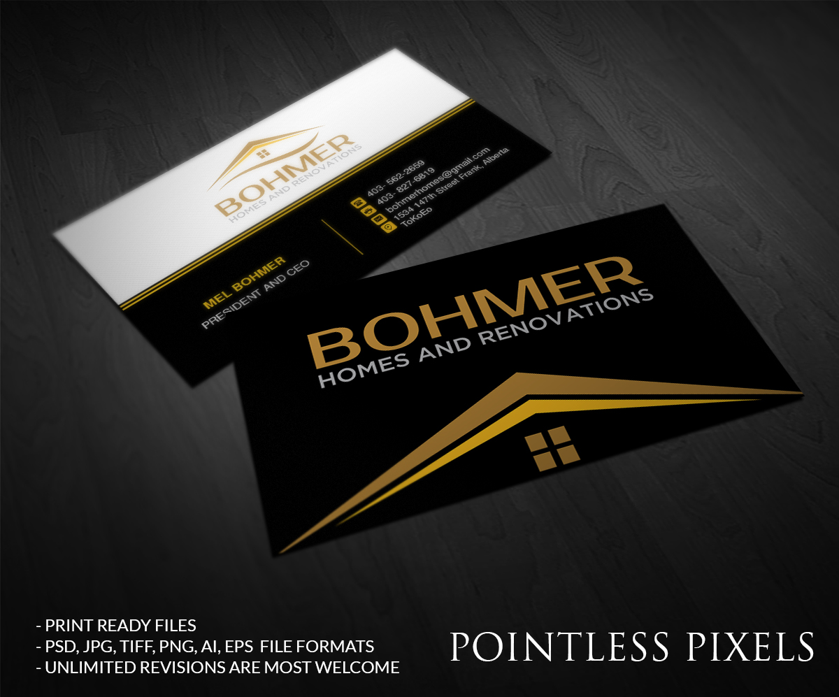Diseño de Tarjeta de Presentación por Pointless Pixels India para Bohmer Homes and Renovations  | Diseño #14275792