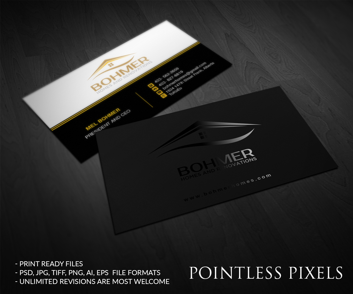 Diseño de Tarjeta de Presentación por Pointless Pixels India para Bohmer Homes and Renovations  | Diseño #14380462