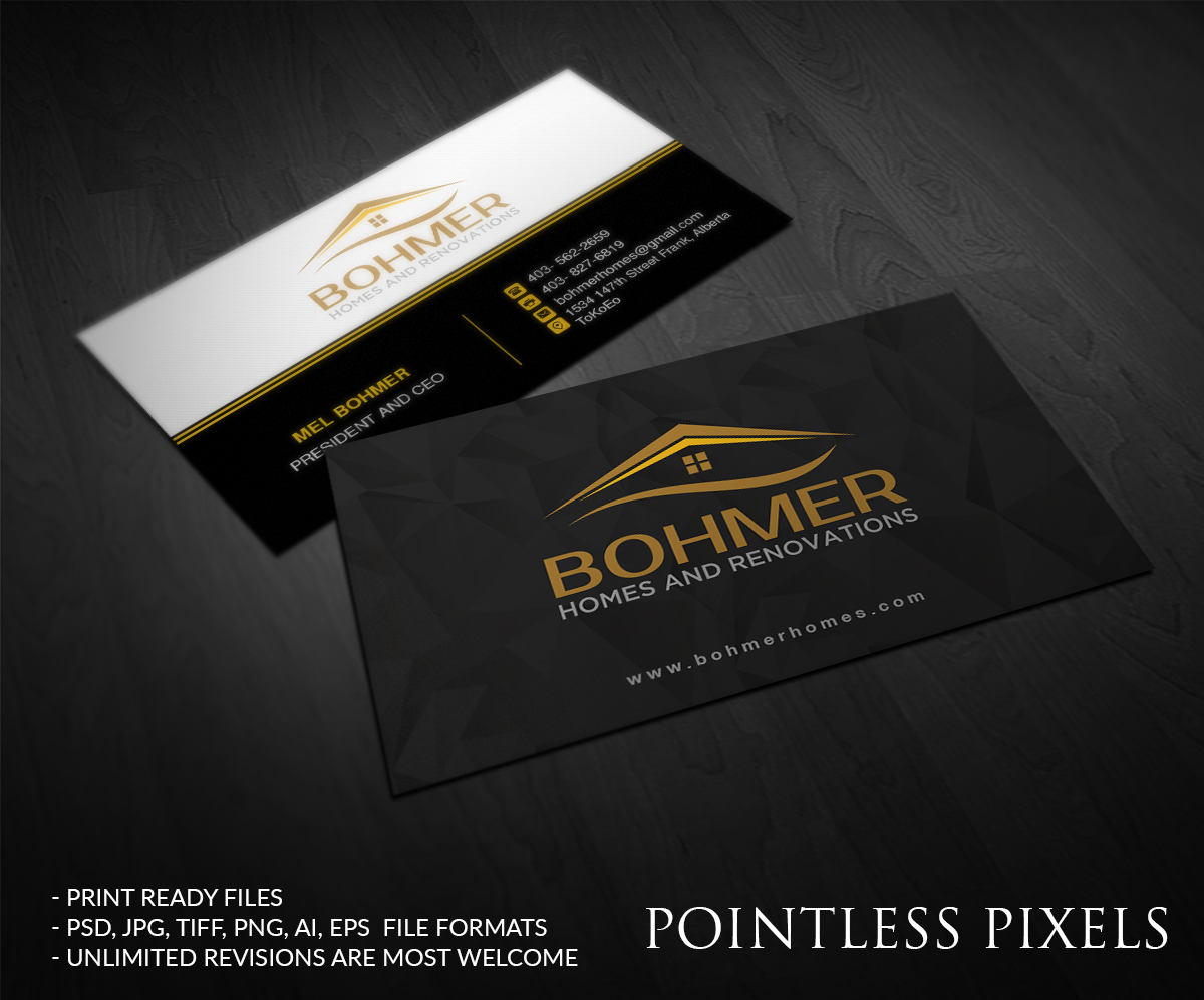 Diseño de Tarjeta de Presentación por Pointless Pixels India para Bohmer Homes and Renovations  | Diseño #14380464
