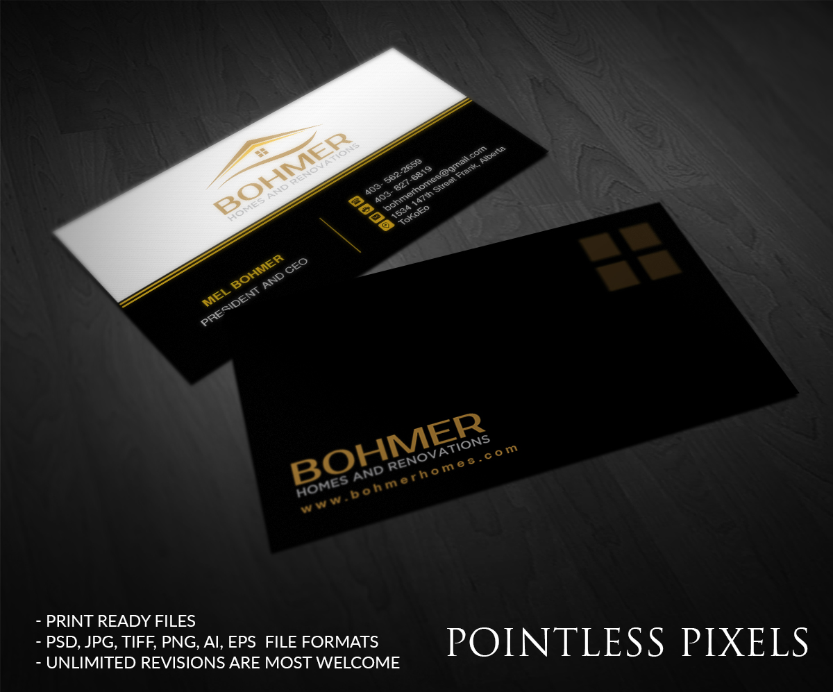 Diseño de Tarjeta de Presentación por Pointless Pixels India para Bohmer Homes and Renovations  | Diseño #14380465