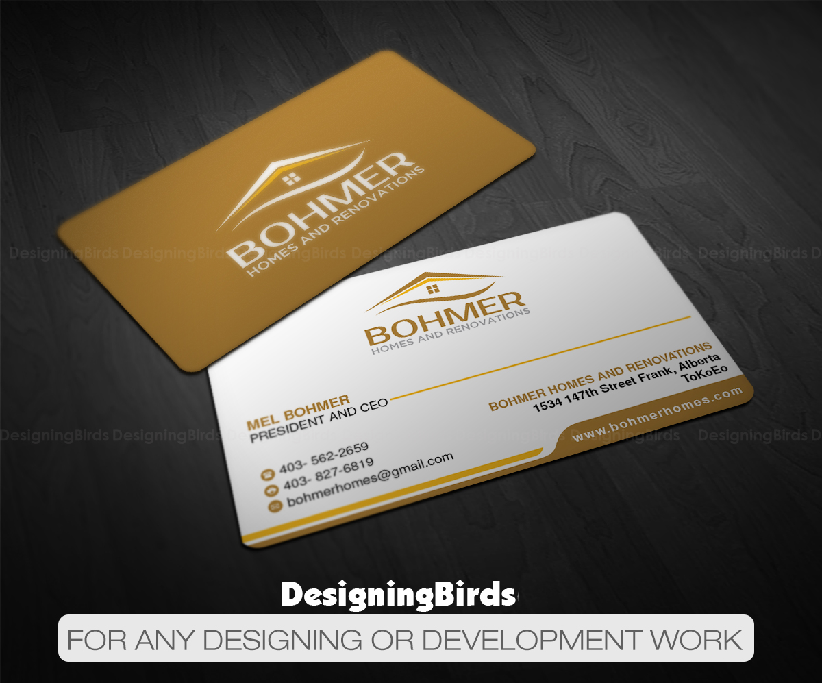 Business Card Design by Designing Birds for Bohmer Homes and Renovations  | Design #14267909