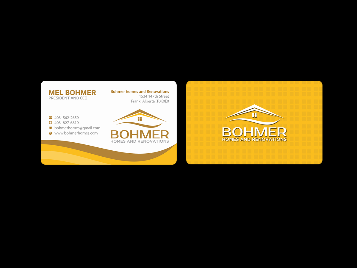 Diseño de Tarjeta de Presentación por Creations Box 2015 para Bohmer Homes and Renovations  | Diseño #14277975