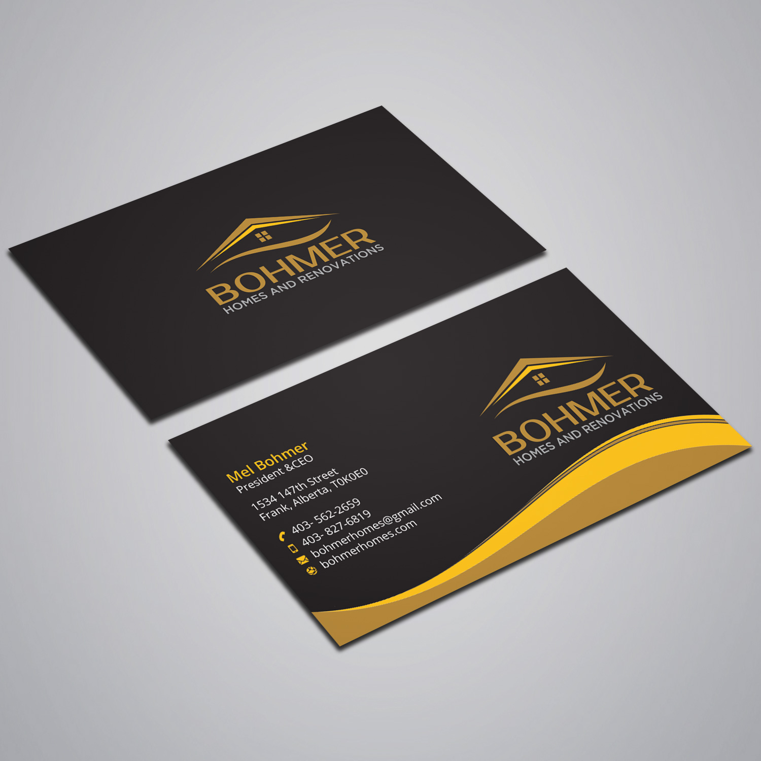 Diseño de Tarjeta de Presentación por Right_D para Bohmer Homes and Renovations  | Diseño #14263154