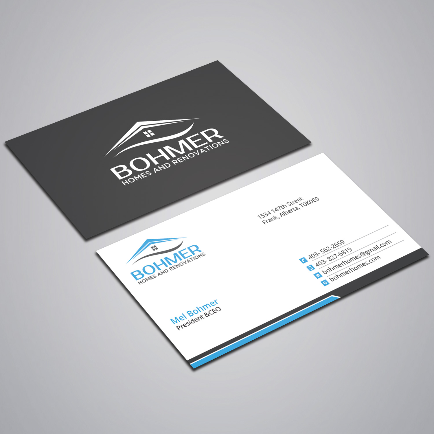 Diseño de Tarjeta de Presentación por Right_D para Bohmer Homes and Renovations  | Diseño #14263155