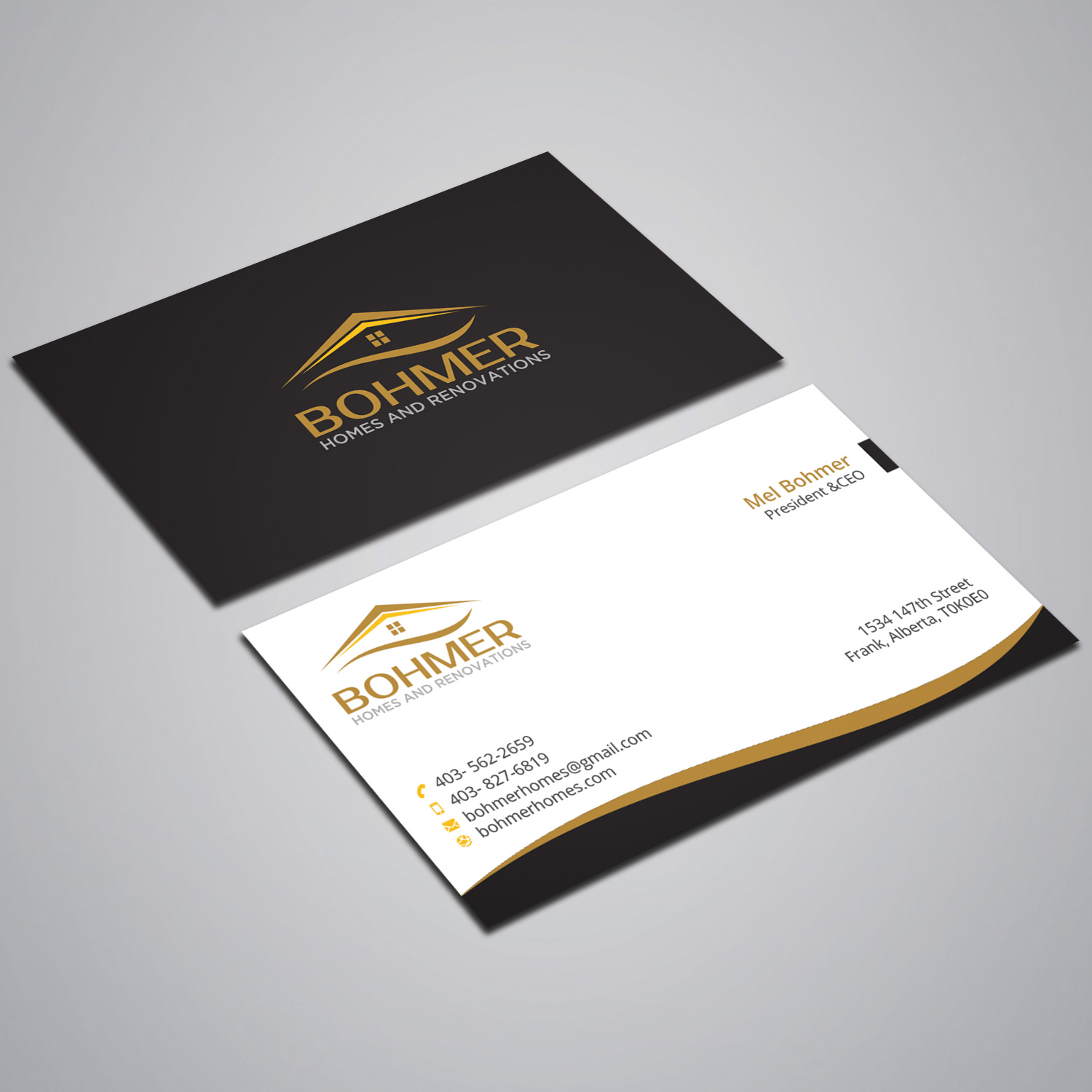 Business Card Design by Right_D for Bohmer Homes and Renovations  | Design #14263668