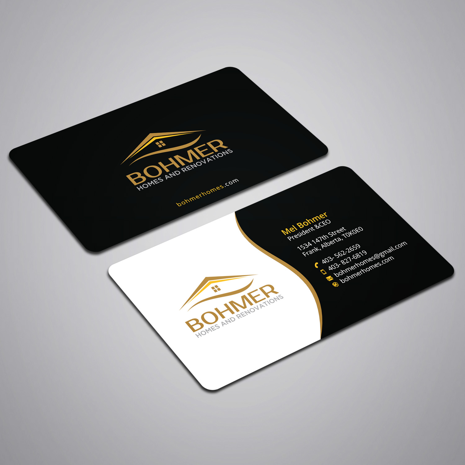 Business Card Design by Right_D for Bohmer Homes and Renovations  | Design #14275386