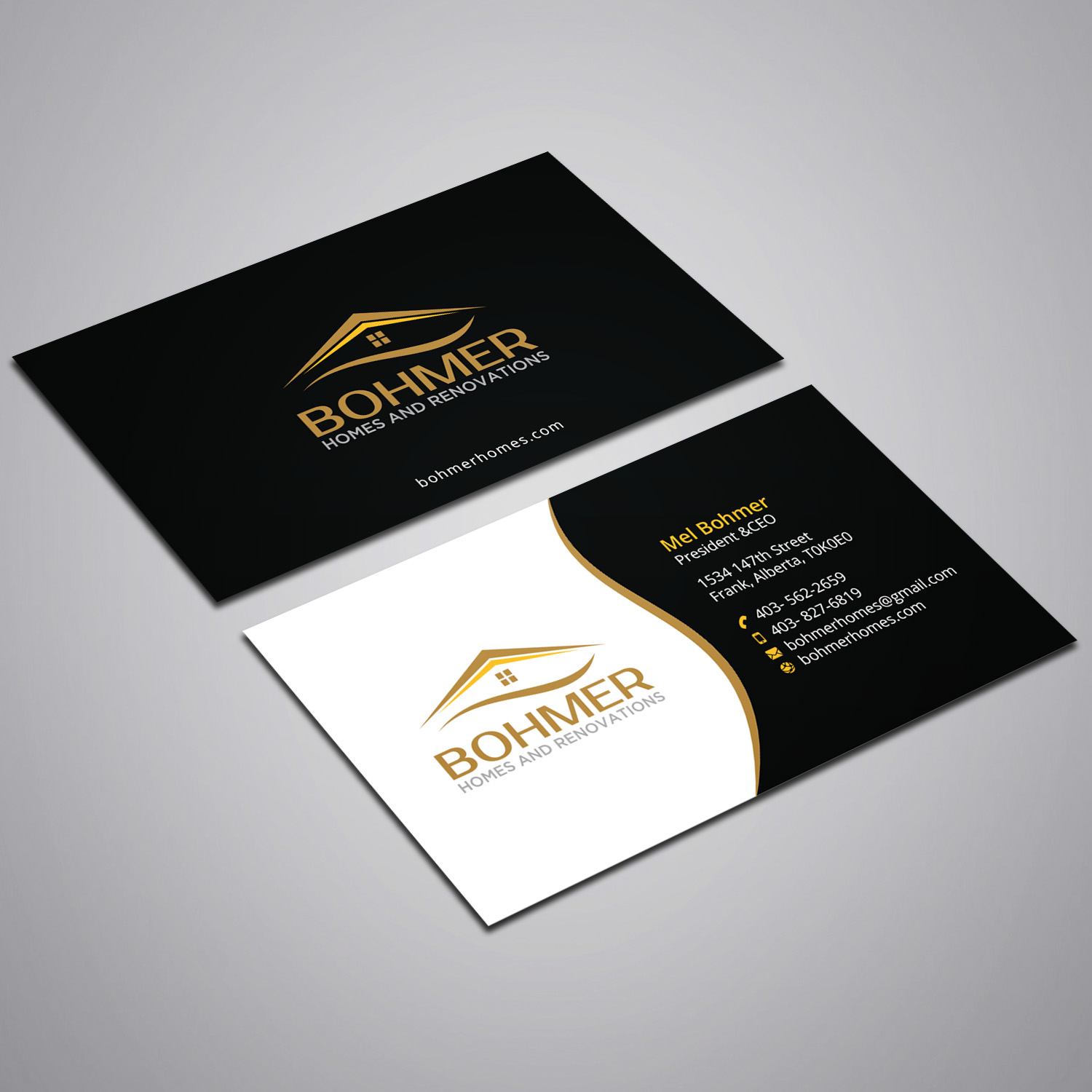 Business Card Design by Right_D for Bohmer Homes and Renovations  | Design #14275387