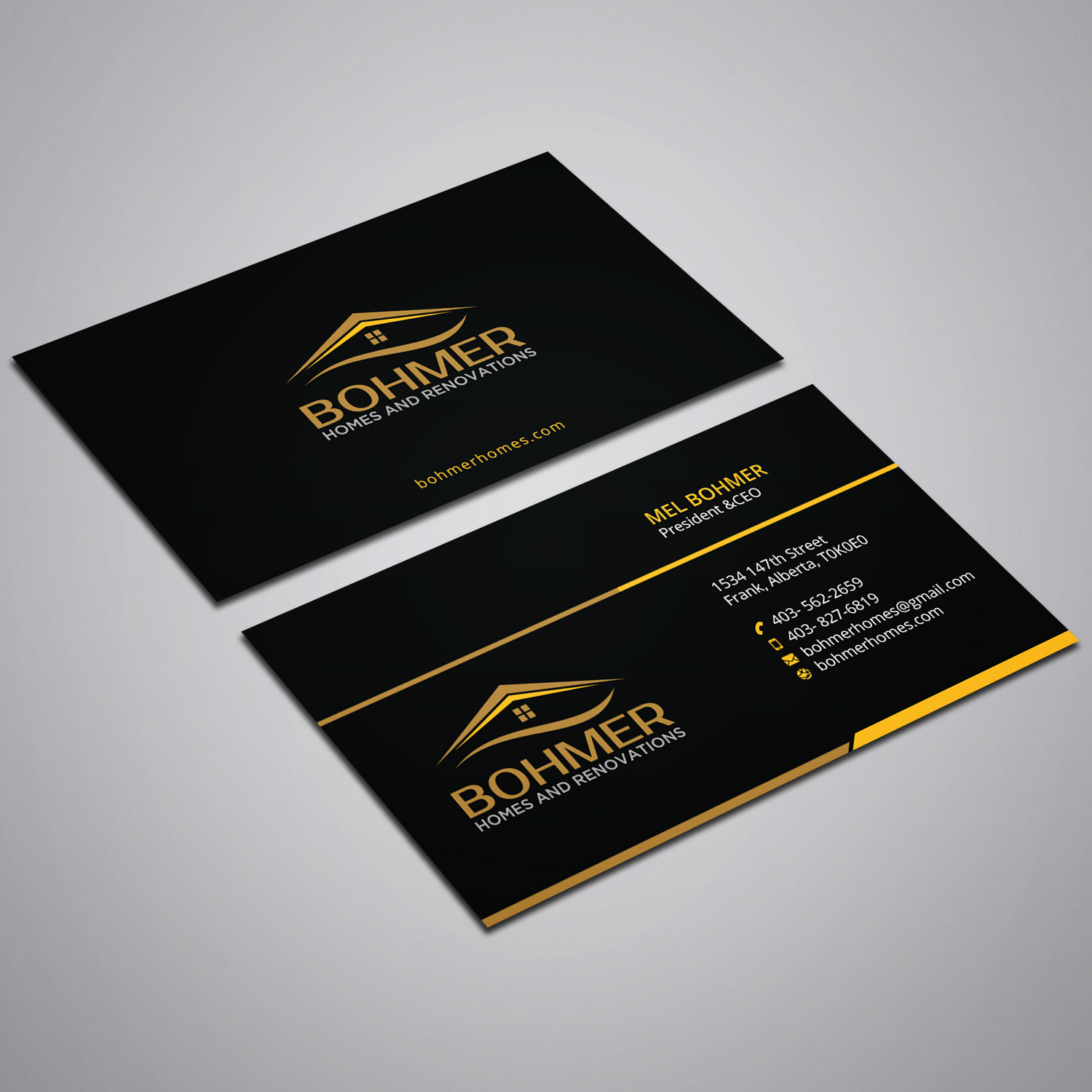 Business Card Design by Right_D for Bohmer Homes and Renovations  | Design #14296820