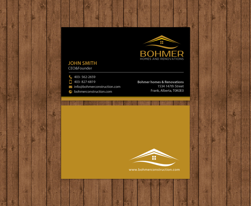 Business Card Design by chandrayaan.creative for Bohmer Homes and Renovations  | Design #14251004