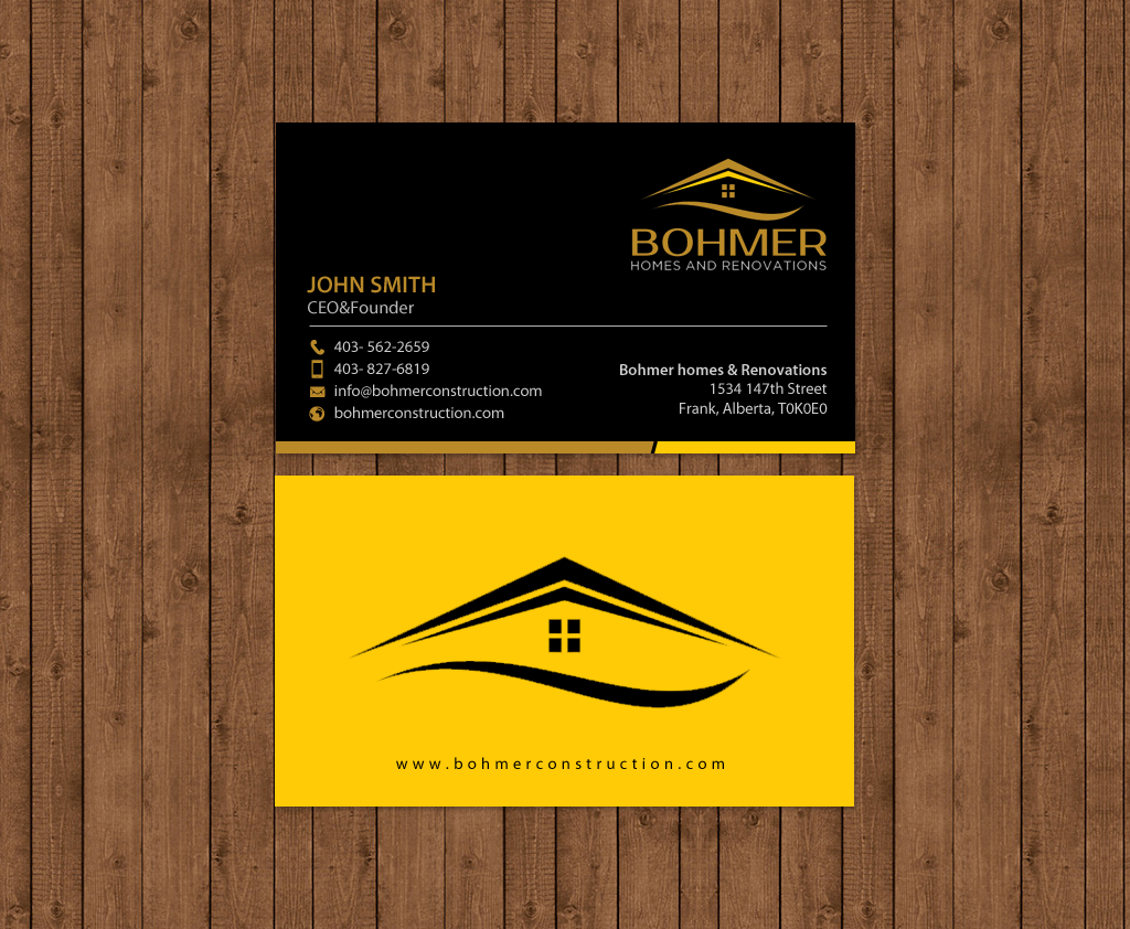 Business Card Design by chandrayaan.creative for Bohmer Homes and Renovations  | Design #14251005