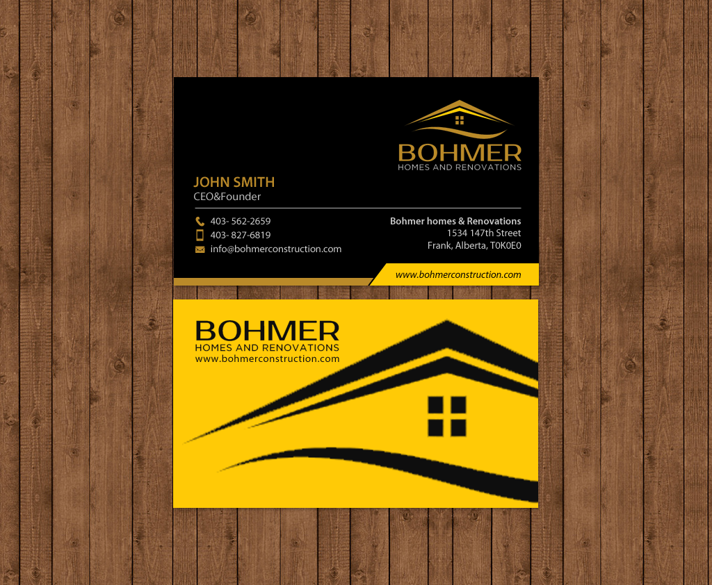 Business Card Design by chandrayaan.creative for Bohmer Homes and Renovations  | Design #14251006