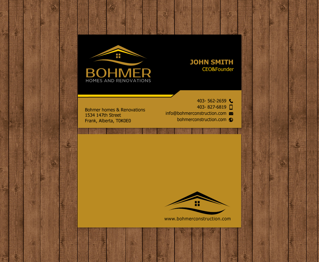 Business Card Design by chandrayaan.creative for Bohmer Homes and Renovations  | Design #14253053