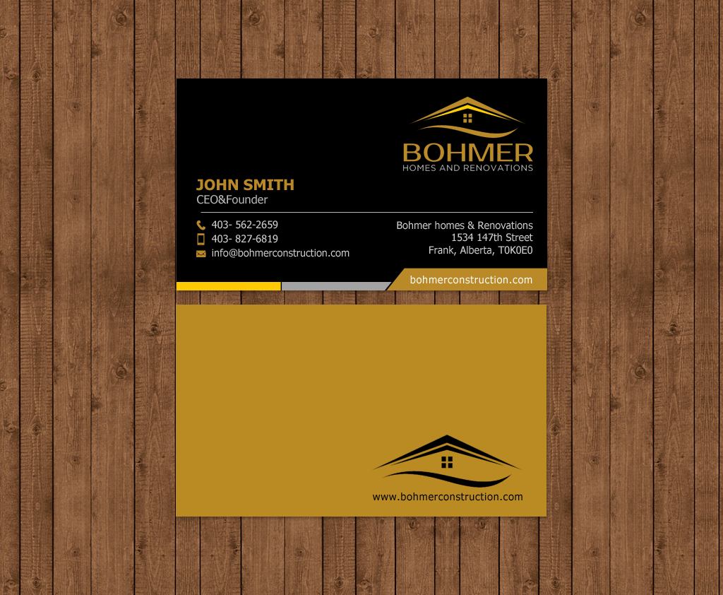 Diseño de Tarjeta de Presentación por chandrayaan.creative para Bohmer Homes and Renovations  | Diseño #14253054