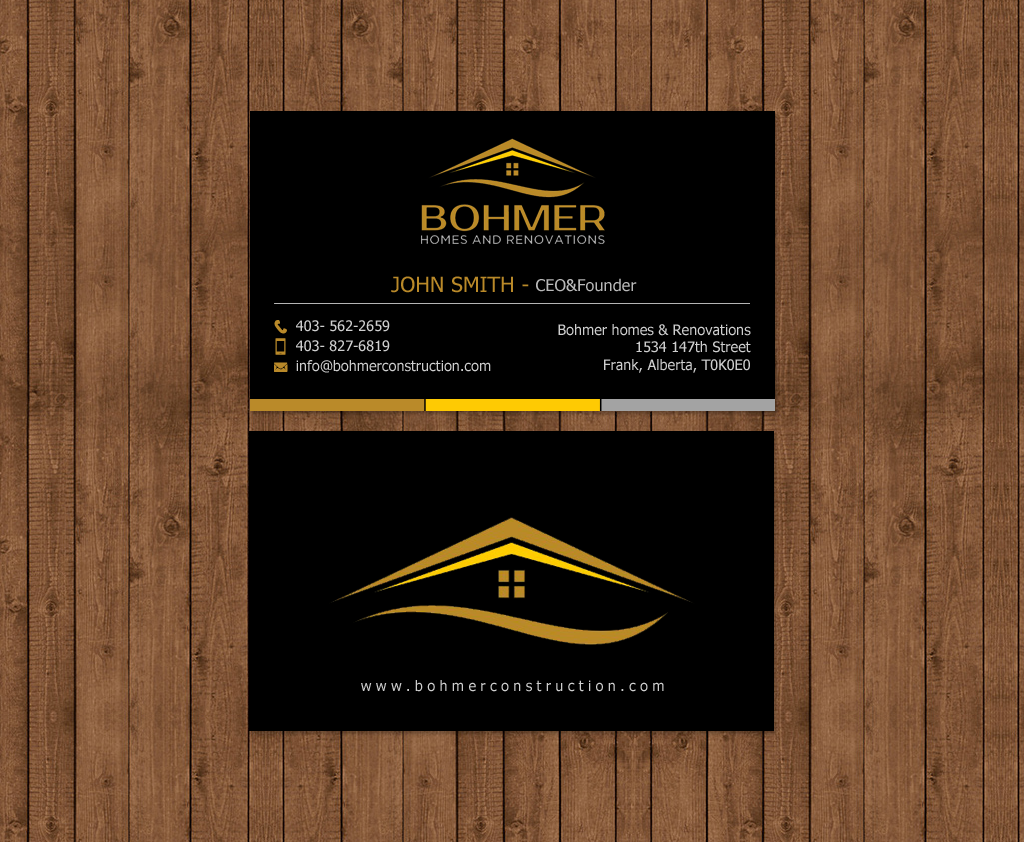 Business Card Design by chandrayaan.creative for Bohmer Homes and Renovations  | Design #14253055