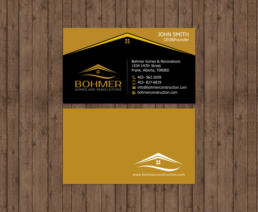 Business Card Design by chandrayaan.creative for Bohmer Homes and Renovations  | Design #14253056