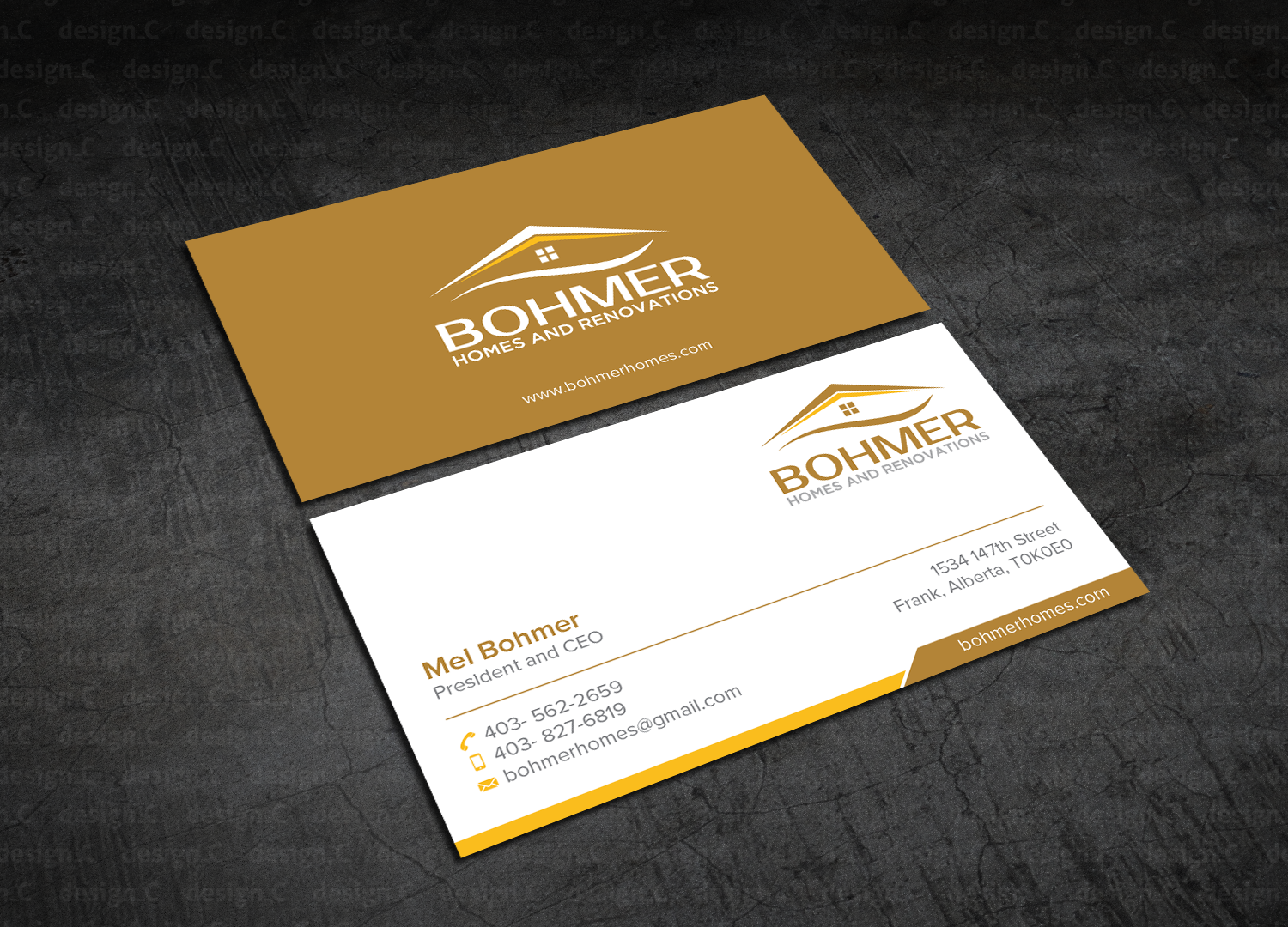 Diseño de Tarjeta de Presentación por design_C. para Bohmer Homes and Renovations  | Diseño #14343928