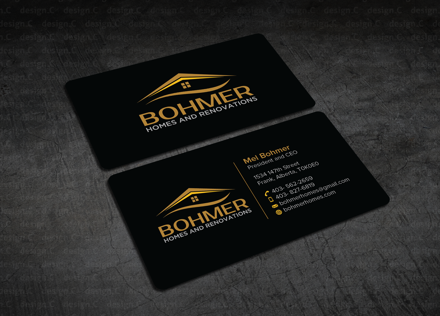 Diseño de Tarjeta de Presentación por design_C. para Bohmer Homes and Renovations  | Diseño #14365604