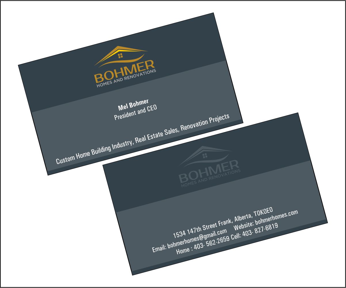 Business Card Design by ambicasunil1974 for Bohmer Homes and Renovations  | Design #14315931