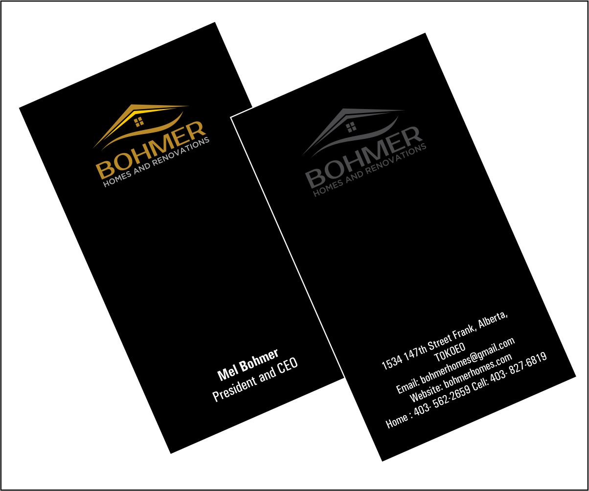 Business Card Design by ambicasunil1974 for Bohmer Homes and Renovations  | Design #14315932