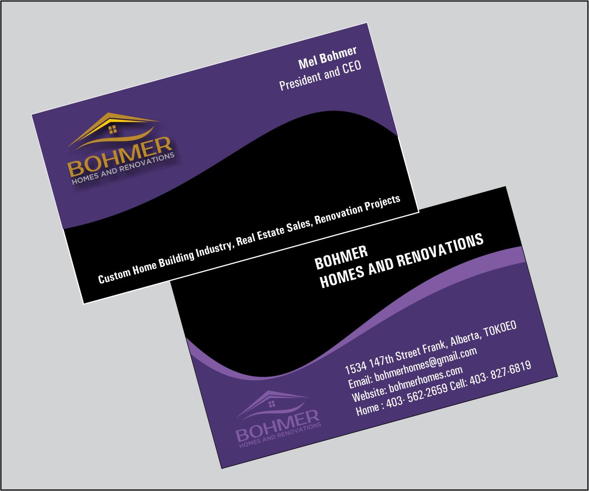Business Card Design by ambicasunil1974 for Bohmer Homes and Renovations  | Design #14316002