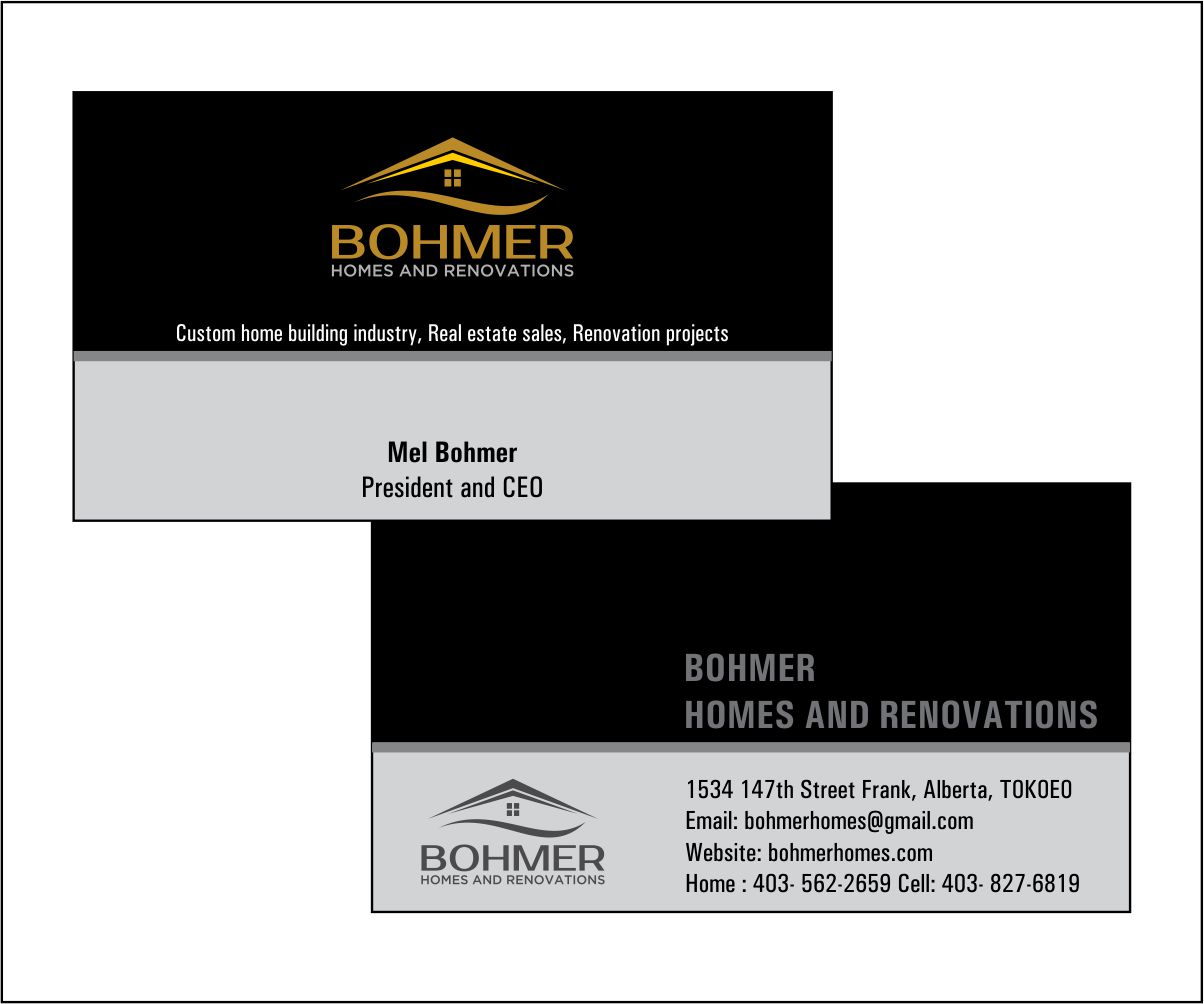 Business Card Design by ambicasunil1974 for Bohmer Homes and Renovations  | Design #14316003